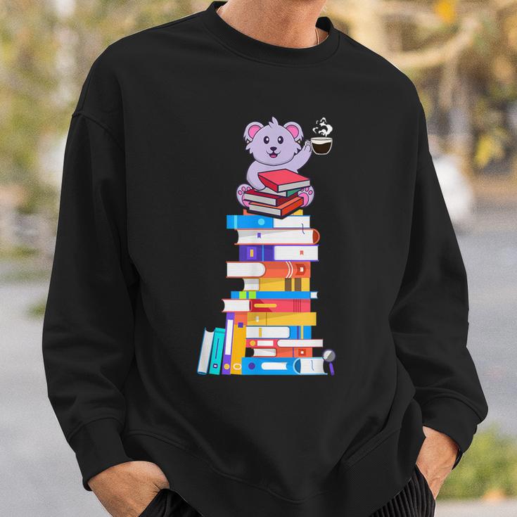 Book Reading Tea Coffee Kawaii Bookworm Koala Sweatshirt Gifts for Him