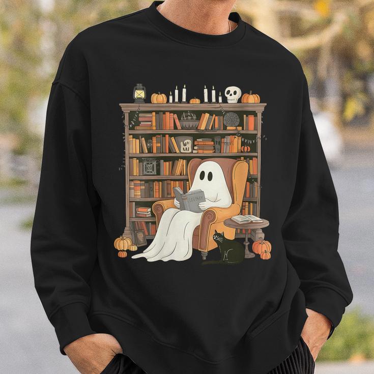 Bookish Ghost Haunted Library Cat Bookworm Book Lover Sweatshirt Gifts for Him
