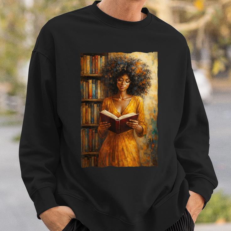Bookish Melanin Afro Girl Reading Book Bookstore Woman Sweatshirt Gifts for Him