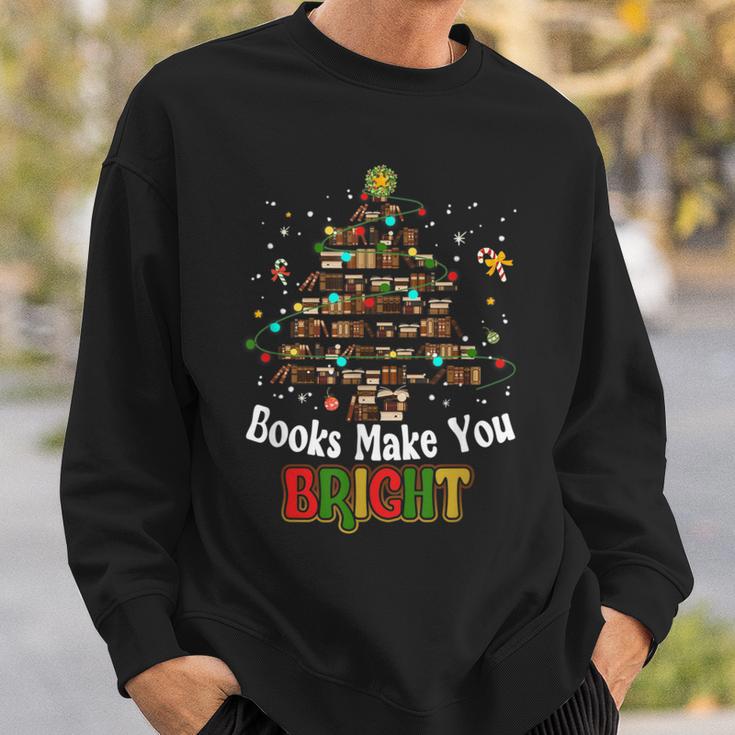 Books Make You Bright Books Christmas Tree Merry Xmas Sweatshirt Gifts for Him