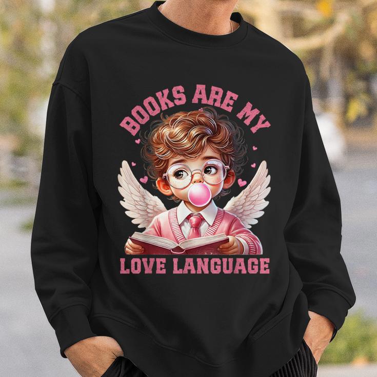 Books Are My Love Language Reading Lover I Valentines Cupid Sweatshirt Gifts for Him