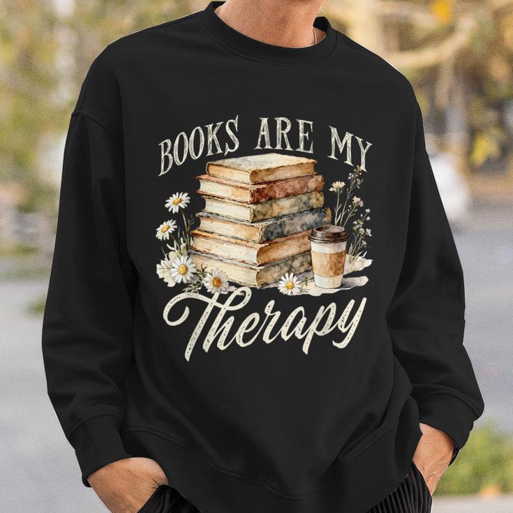 Books Are My Therapy Floral Book Lover Reading Bookworm Nerd Sweatshirt Gifts for Him