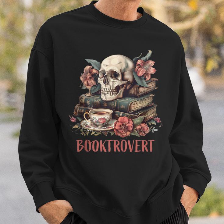 Booktrovert Skull Books Tea Flower Gothic Bookworm Bookish Sweatshirt Gifts for Him
