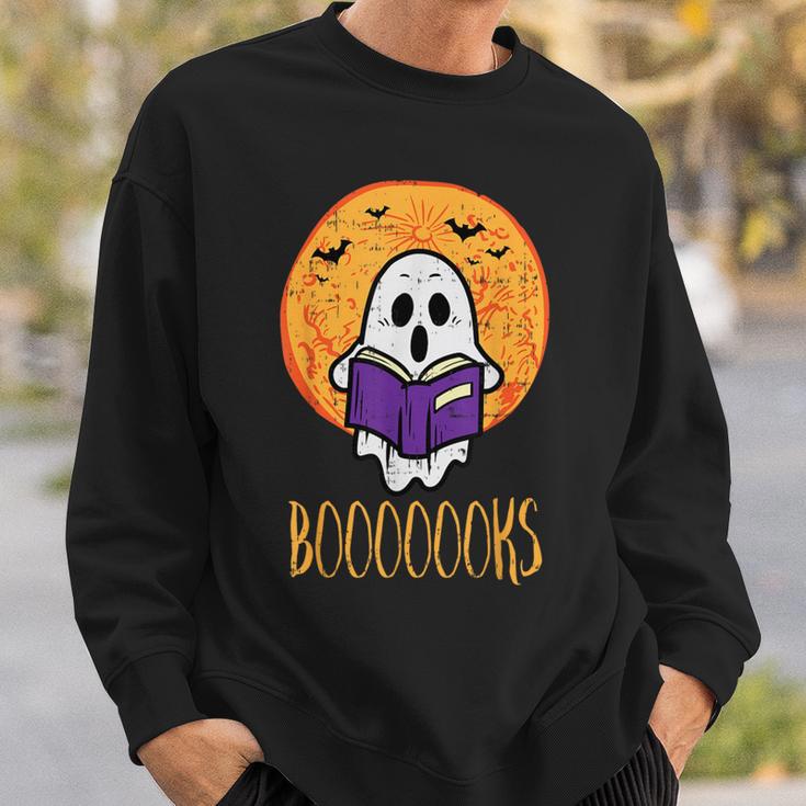 Boooks Moon Ghost Reading Halloween Bookworm Librarian Book Sweatshirt Gifts for Him