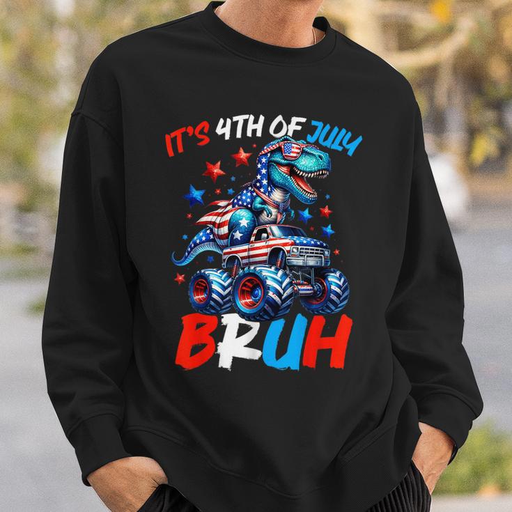 Bruh 4Th Of July Boys Kids T-Rex Dinosaur Patriotic Flag Sweatshirt Gifts for Him