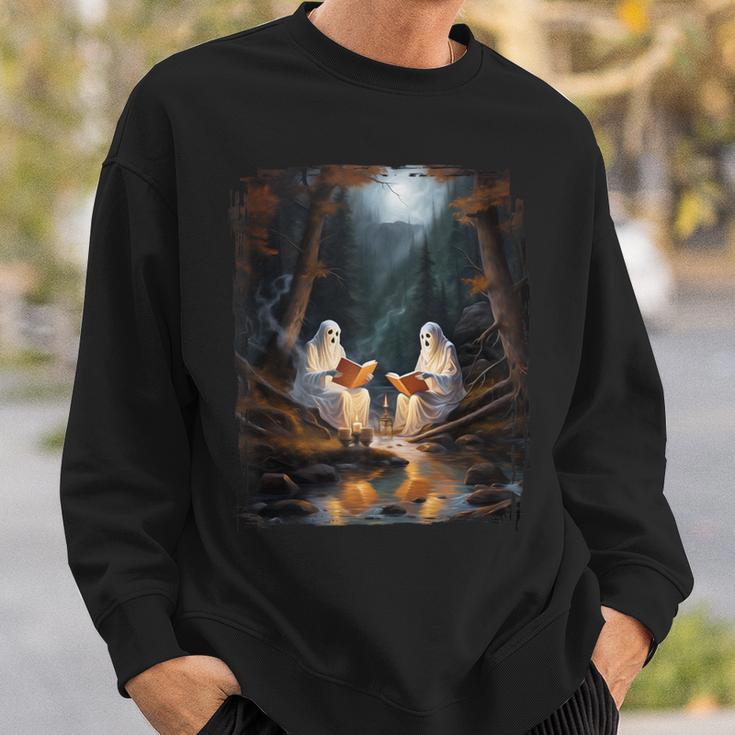 Camping Sheet Ghost Reading Book At Campfire Halloween Sweatshirt Gifts for Him
