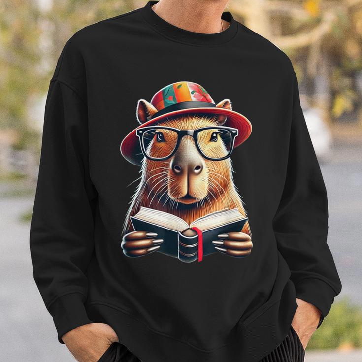 Capybara Bookworm Rodent Reading a Book Sweatshirt Gifts for Him