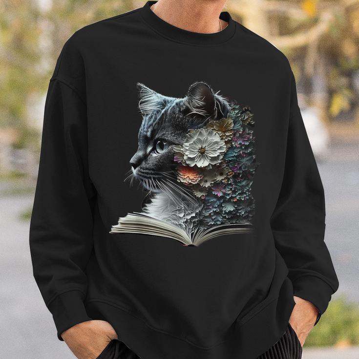 Cat Art Book Cat Motif Flowers Cat Sweatshirt Gifts for Him
