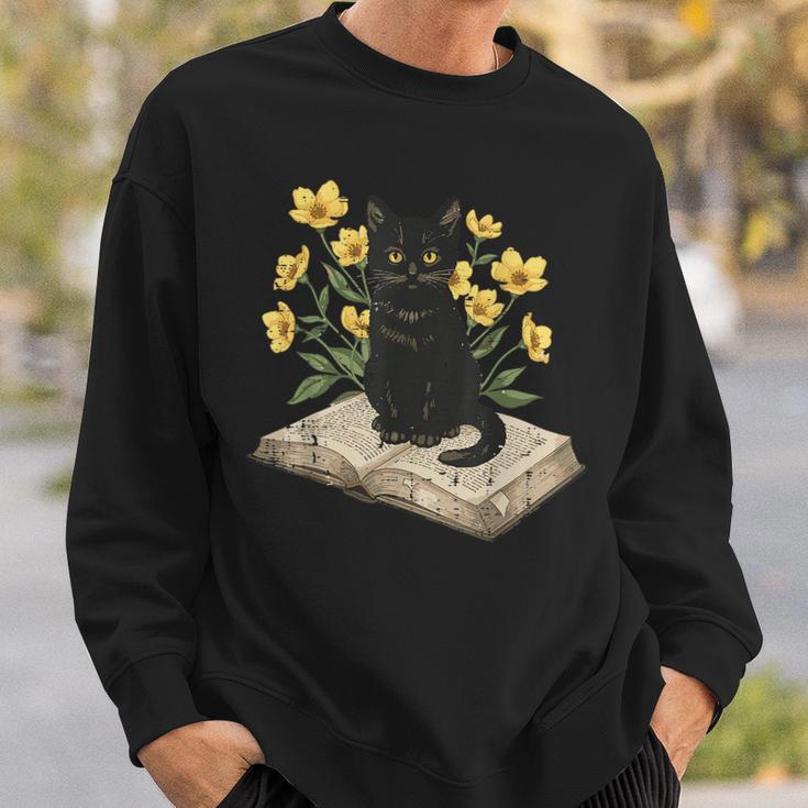 Cat On Book Flowers Cute Kitten Kitty Women Girls Kids Sweatshirt Gifts for Him