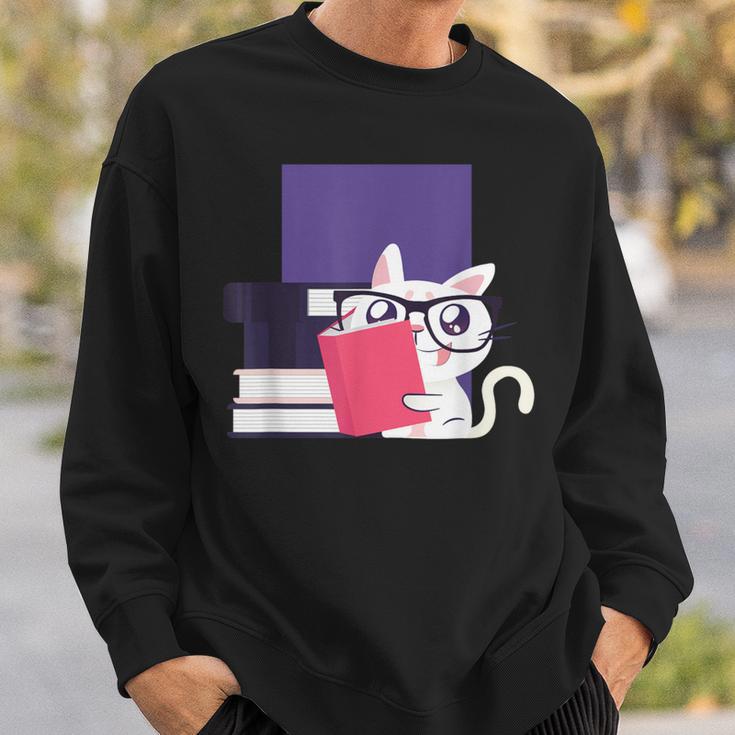 Cat Book Reading Sweatshirt Gifts for Him