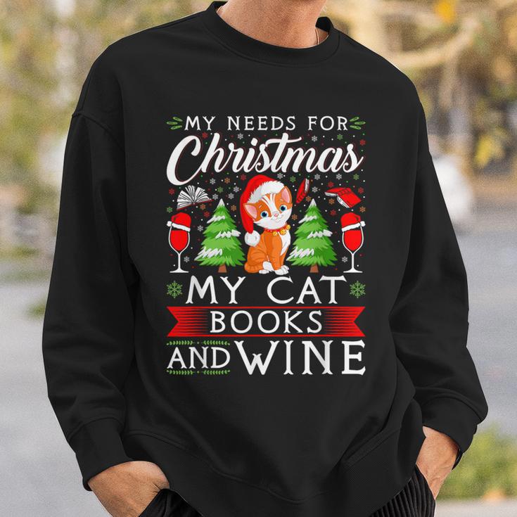 Cat Books Wine Lover Cute Cat Christmas Men Women Sweatshirt Gifts for Him