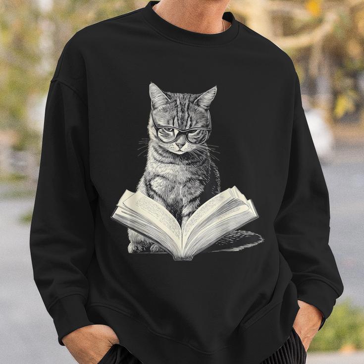 Cat Bookworm Reading Book Graphic Sweatshirt Gifts for Him