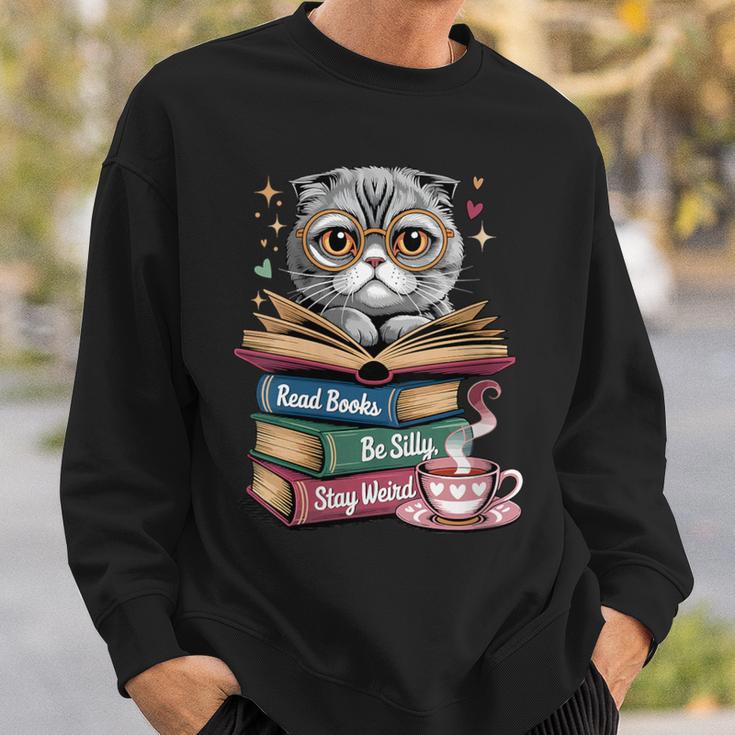 Cat Read Books Be Kind Stay Weird Library Book Lover Sweatshirt Gifts for Him Cat Read Books Be Kind Stay Weird Library Book Lover Sweatshirt Gifts for Him