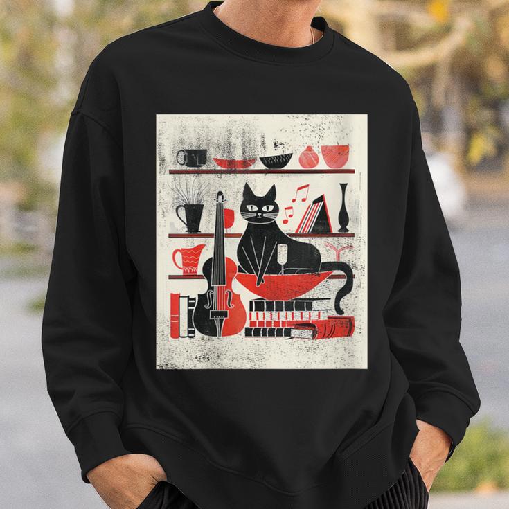 Cats Music Books Lover Essentials Red Retro Silkscreen Sweatshirt Gifts for Him Cats Music Books Lover Essentials Red Retro Silkscreen Sweatshirt Gifts for Him