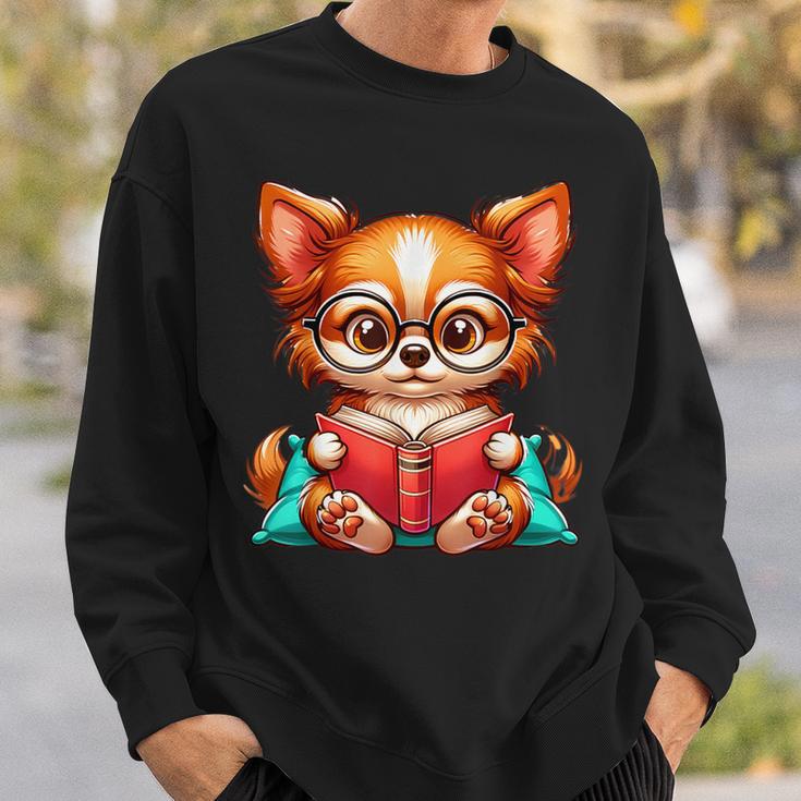 Chihuahua Reading a Book Dog Sweatshirt Gifts for Him