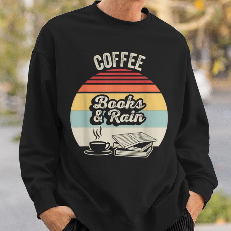 Coffee Books And Rain Reading Book Lover Retro Sweatshirt Gifts for Him