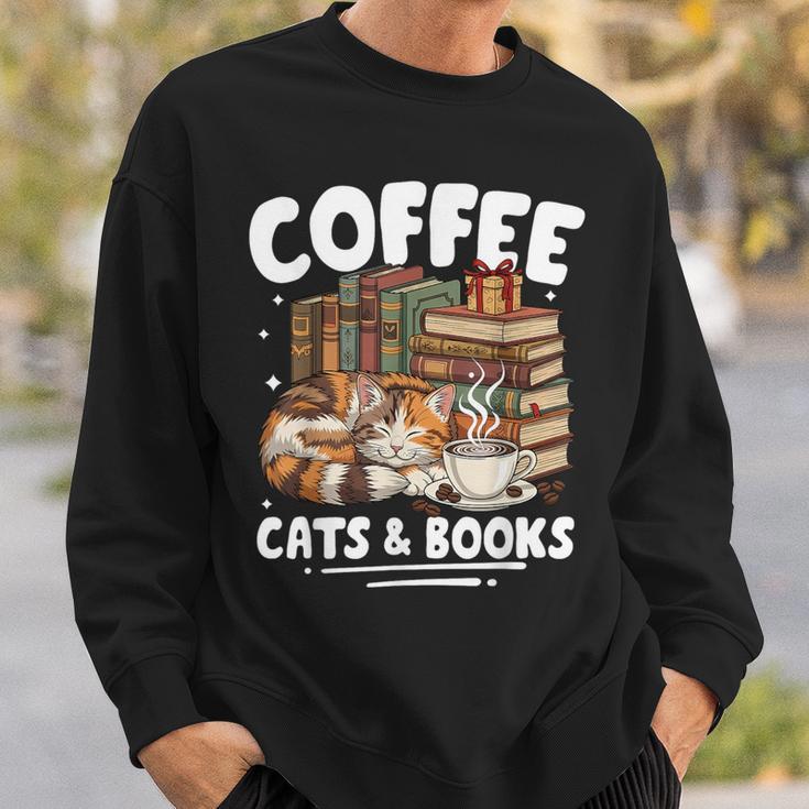 Coffee Cats And Books Cats And Reading Lovers Sweatshirt Gifts for Him