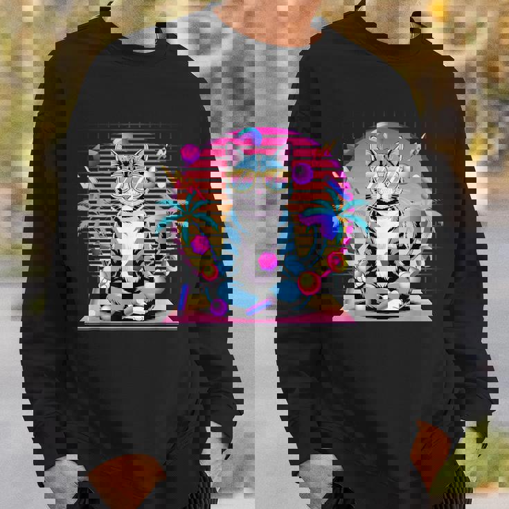 Cool Cat 瞑想 ヴェイパーウェーブ 80年代 レトロ シンセウェーブ スウェットシャツ 彼への贈り物