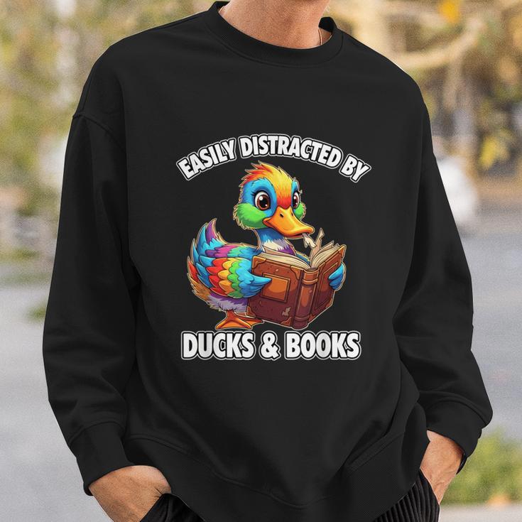 Cool Vintage Easily Distracted By Ducks & Books Lover Sweatshirt Gifts for Him
