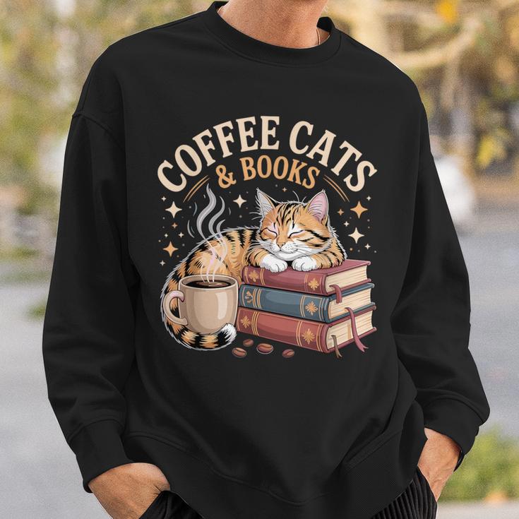 Cozy Reading Cat Coffee And Books Lover Artwork Sweatshirt Gifts for Him