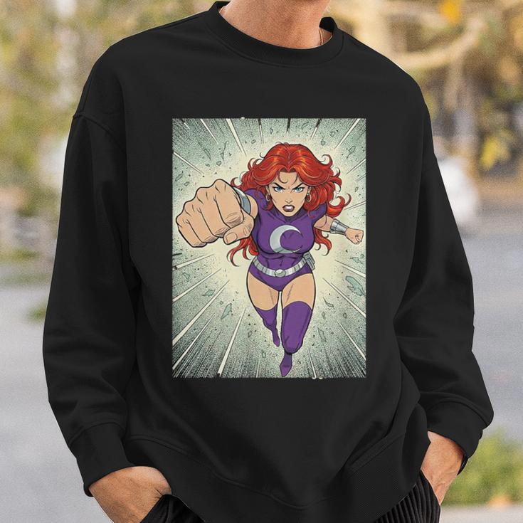 The Crimson Crescent 90s Retro Comic Book Superheroine Art Sweatshirt Gifts for Him