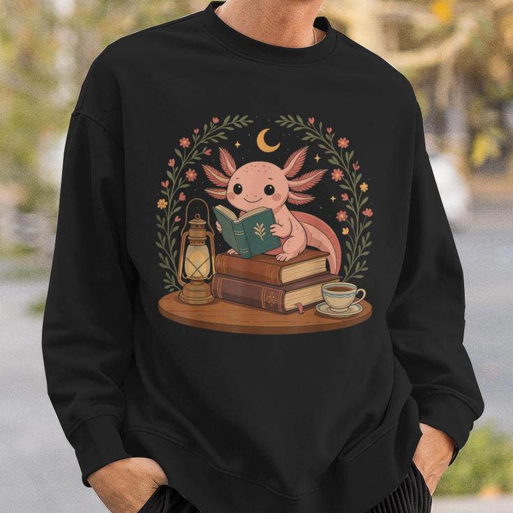 Cute Axolotl Reading Books Cozy Bookworm Sweatshirt Gifts for Him