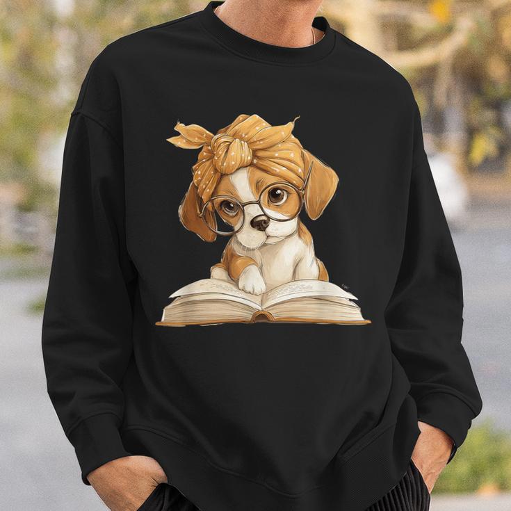 Cute Beagle Puppy Reading Book Lover Dog Animal Graphic Sweatshirt Gifts for Him Cute Beagle Puppy Reading Book Lover Dog Animal Graphic Sweatshirt Gifts for Him