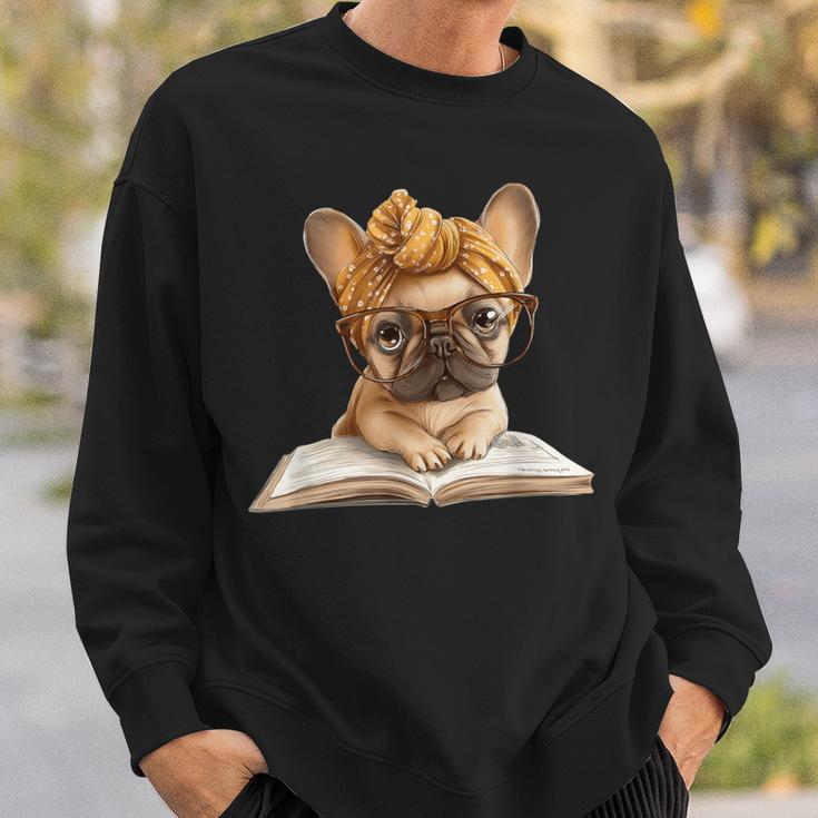 Cute Bulldog Reading Dog Book Lover Animal Graphic French Sweatshirt Gifts for Him