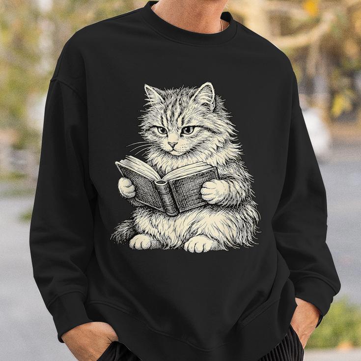 Cute Cat Reading Book Classic Bookworm Animal Pet Lover Sweatshirt Gifts for Him