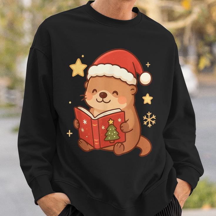 Cute Christmas Book Otter Reading Snowy Holiday Story Sweatshirt Gifts for Him