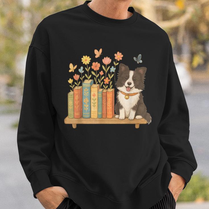 Cute Kawaii Border Collie Dog Books Flowers Sweatshirt Gifts for Him