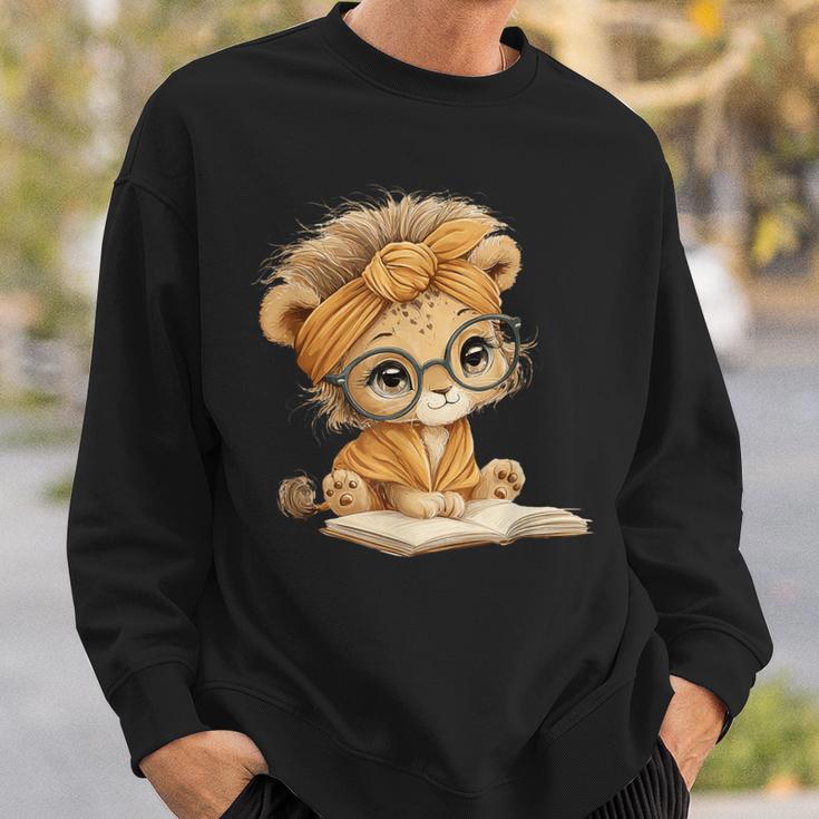 Cute Lion Cub Reading Book With Headwrap Sweatshirt Gifts for Him Cute Lion Cub Reading Book With Headwrap Sweatshirt Gifts for Him