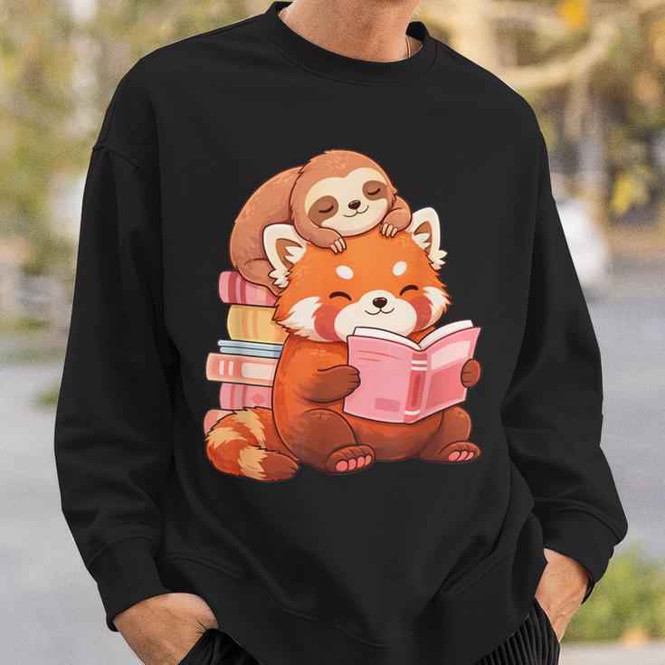 Cute Red Panda Reading Book Sloth Kawaii Animal Sweatshirt Gifts for Him Cute Red Panda Reading Book Sloth Kawaii Animal Sweatshirt Gifts for Him