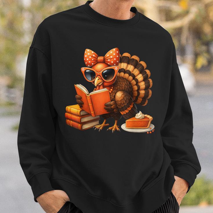 Cute Turkey Reading Book Lovers Bow Thanksgiving Sweatshirt Gifts for Him