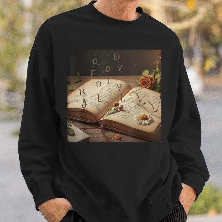 Dark Academia Vintage Book And Floating Letters Graphic Sweatshirt Gifts for Him