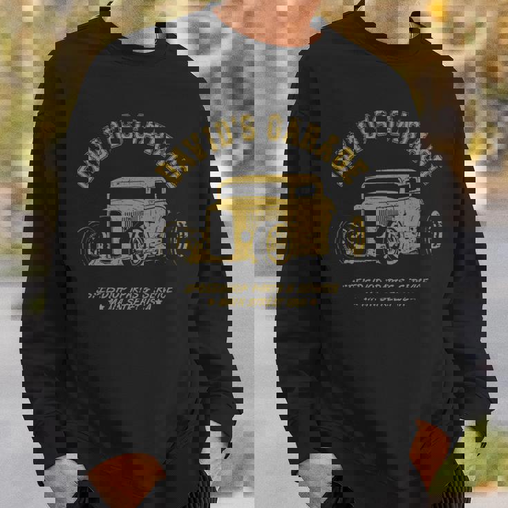 David's Garage Hotrod クラシックカーデザイン 長袖tシャツ スウェットシャツ 彼への贈り物