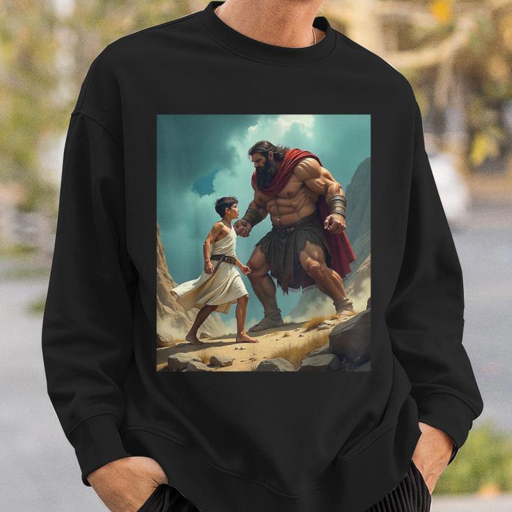 David And Goliath Bible Book Of Samuel King David Painting Sweatshirt Gifts for Him