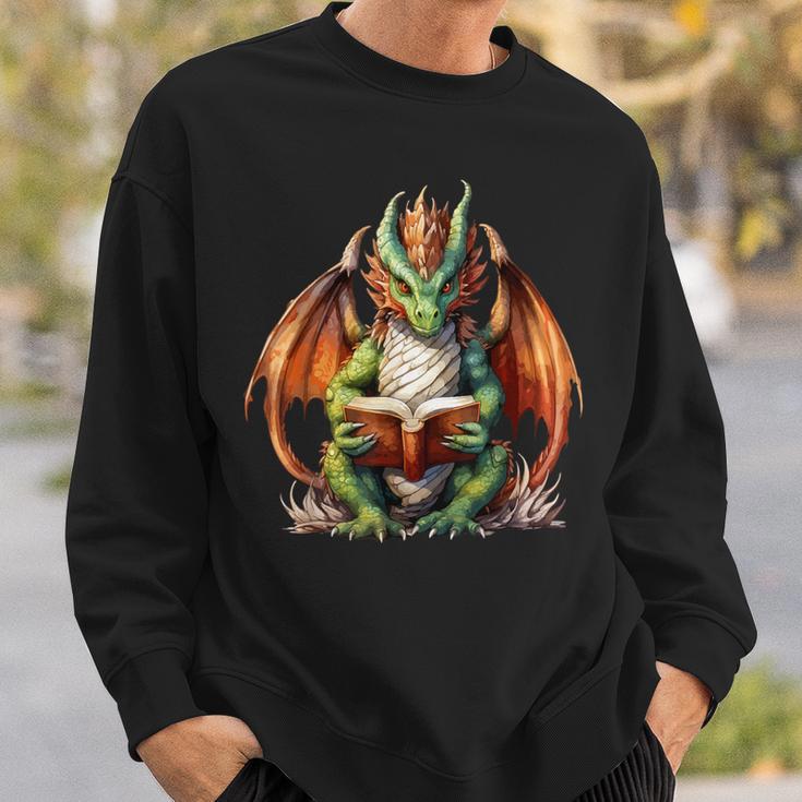 Dragon With Book Sweatshirt Gifts for Him Dragon With Book Sweatshirt Gifts for Him