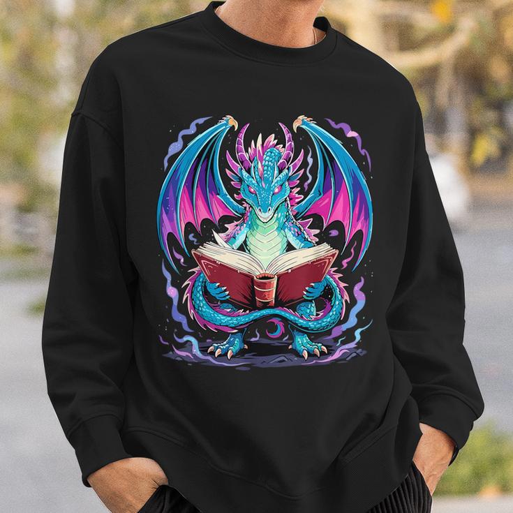 Dragon Reading Book Lover Sweatshirt Gifts for Him