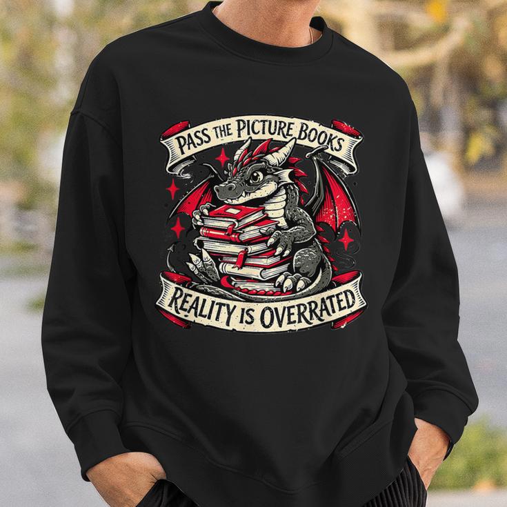 Dragon Reading Books Reality Overrated Reader Book Sweatshirt Gifts for Him