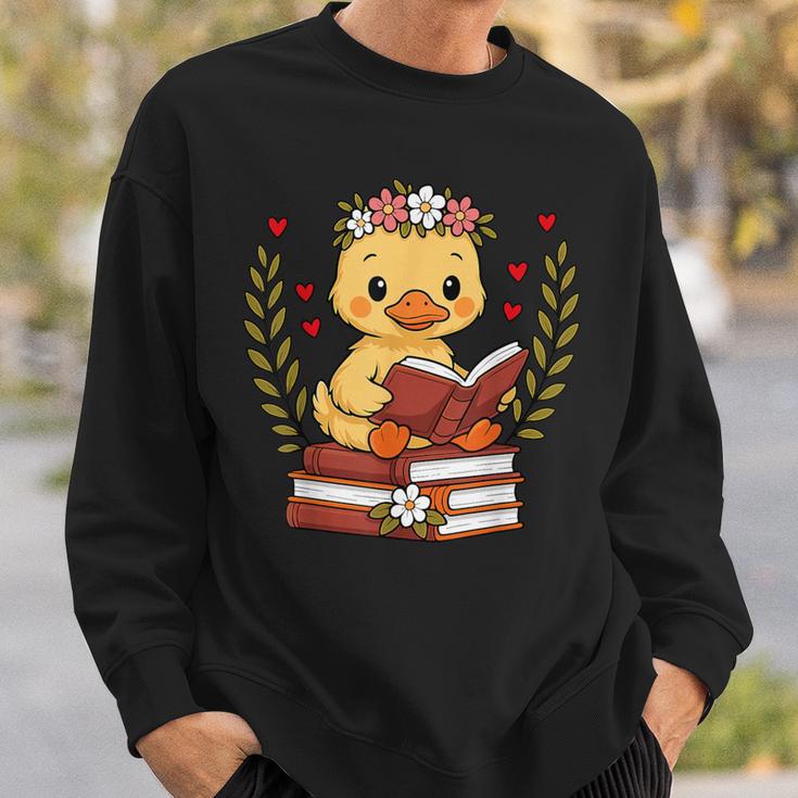 Duck Reading Book Graphic Duck With Book Floral Sweatshirt Gifts for Him Duck Reading Book Graphic Duck With Book Floral Sweatshirt Gifts for Him