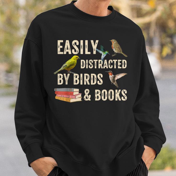 Easily Distracted By Birds & Books Vintage Birder Sweatshirt Gifts for Him