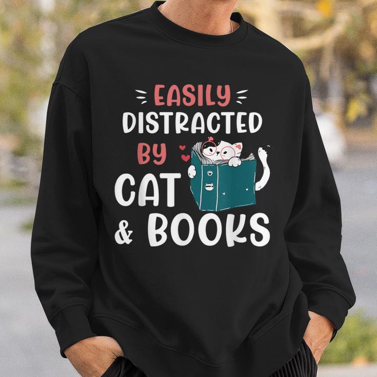 Easily Distracted By Cats And Books Cat & Book Lover For Men Women Kids Sweatshirt Gifts for Him