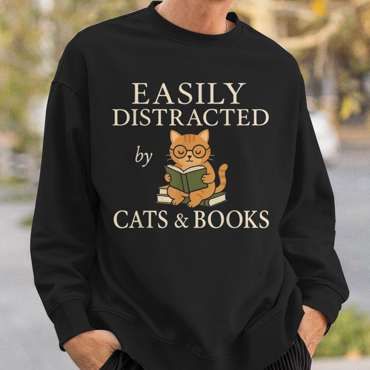 Easily Distracted By Cats And Books Cute Cat Reading Reader Sweatshirt Gifts for Him