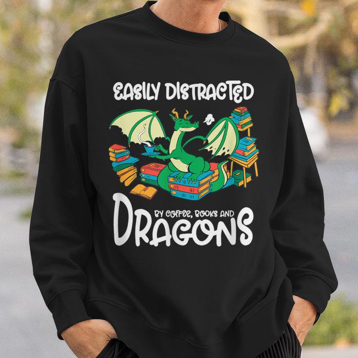 Easily Distracted By Coffee Books And Dragons Fantasy Sci-Fi Sweatshirt Gifts for Him
