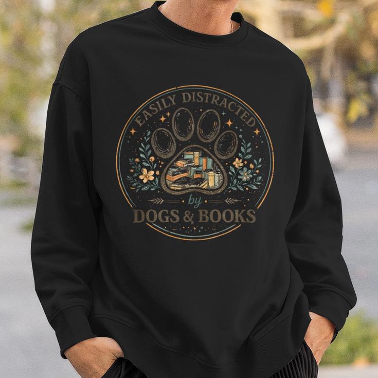 Easily Distracted By Dogs & Books Fun Dog Owner Librarian Sweatshirt Gifts for Him Easily Distracted By Dogs & Books Fun Dog Owner Librarian Sweatshirt Gifts for Him