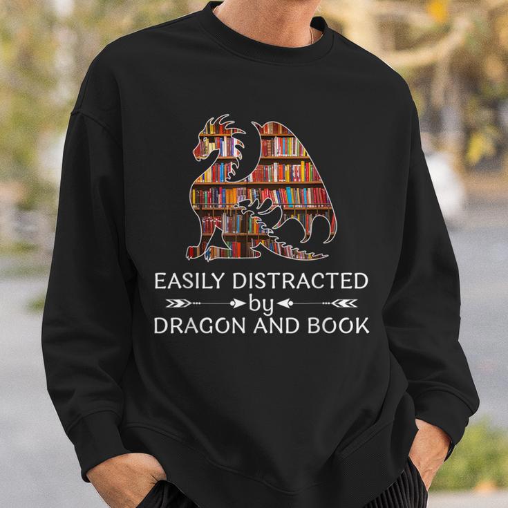 Easily Distracted By Dragon And Book Apparel Sweatshirt Gifts for Him