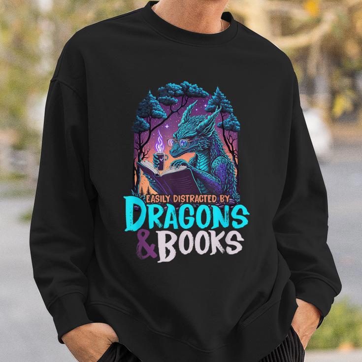 Easily Distracted By Dragon And Books For Book Lover Sweatshirt Gifts for Him