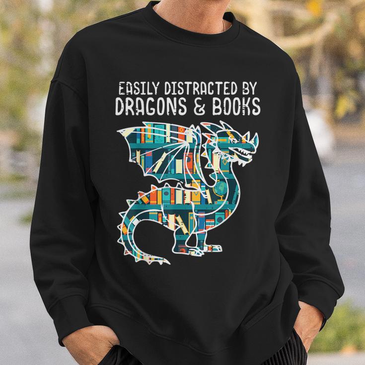 Easily Distracted By Dragons Books Bookworm Sweatshirt Gifts for Him