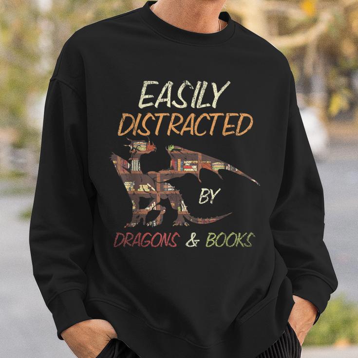 Easily Distracted By Dragons And Books Dragon Sweatshirt Gifts for Him